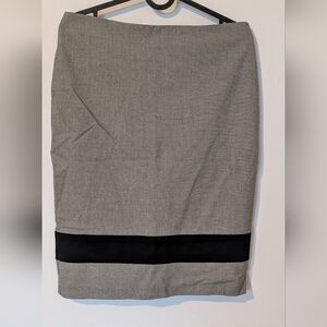 Women's Gray Pencil Skirt with Black Band